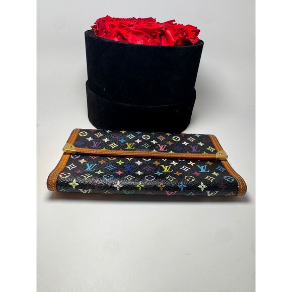 Louis Vuitton Multicolor Monogram Porte Tressor Trifold Wallet Black Wallet - Picture 2 of 16